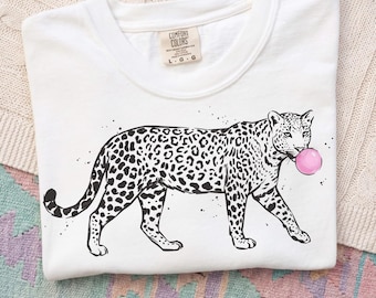 Leopard PNG, Trendy Animal Sublimation, Cute Cheetah Bubble Gum, Preppy Safari Shirt PNG, Light Color Fabric Design