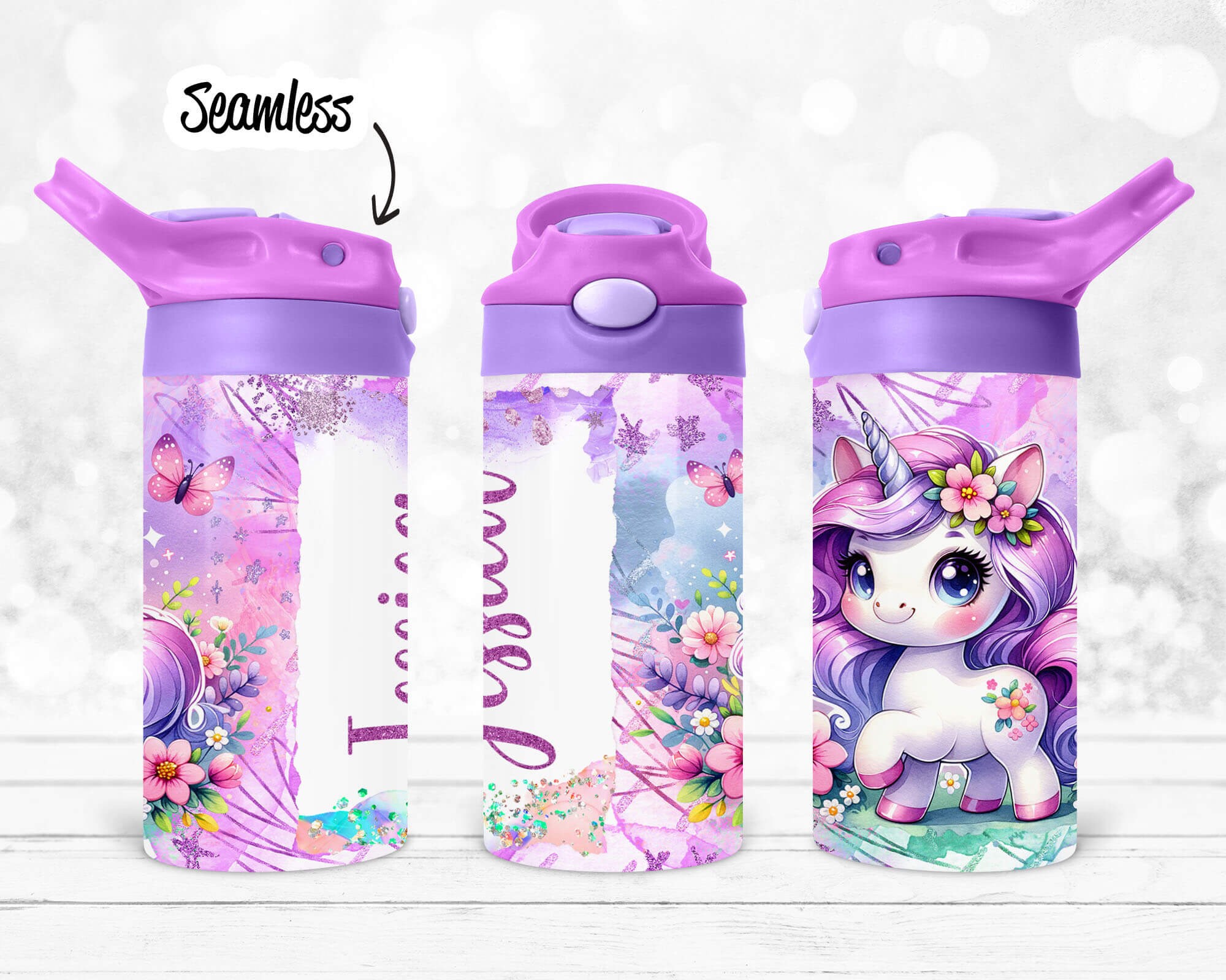 Unicorn Kids 12 Oz Flip Top Tumbler Wrap Cute Kids Water Bottle ...