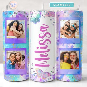 Envoltura de vaso personalizada PNG Agregue su nombre y 4 fotos Diseño de vaso de 20 oz con sublimación perfecta Descarga digital instantánea