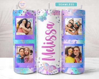 Gepersonaliseerde bekeromslag, png Voeg je naam en 4 foto's toe naadloze sublimatie 20 oz bekerontwerp direct digitaal downloaden