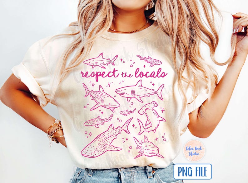 Shark PNG, Respect The Locals, Hand Drawn Doodle Design, Minimalist PNG, Transparent Background, Digital Download image 3