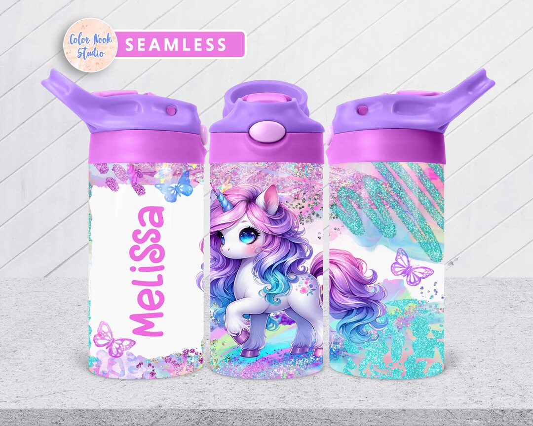 Unicorn Kids 12 Oz Flip Top Tumbler Wrap Glitter Cute Kids Water Bottle ...
