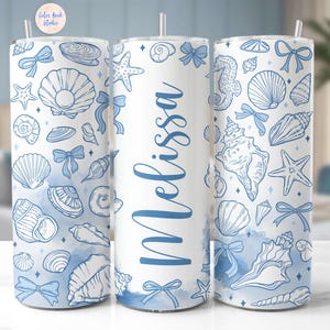 Coquette Seashell Tumbler Wrap PNG, Add Your Own Name/Text, Coastal, Personalized Sublimation, 20 oz Tumbler Design, Digital Download
