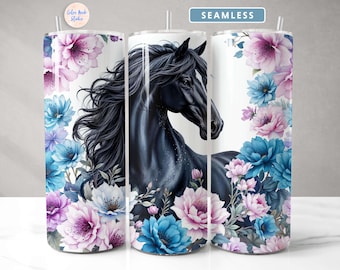 Horse Tumbler Wrap PNG Floral Sublimation Seamless 20 oz Skinny Tumbler Design Digital Download
