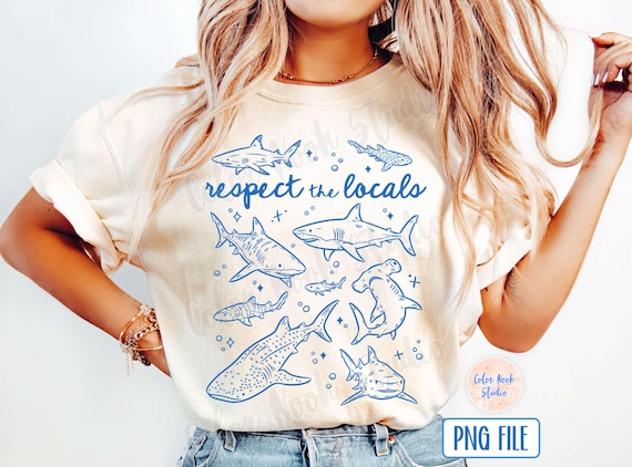 Shark PNG, Respect The Locals, Hand Drawn Doodle Design, Minimalist PNG, Transparent Background, Digital Download