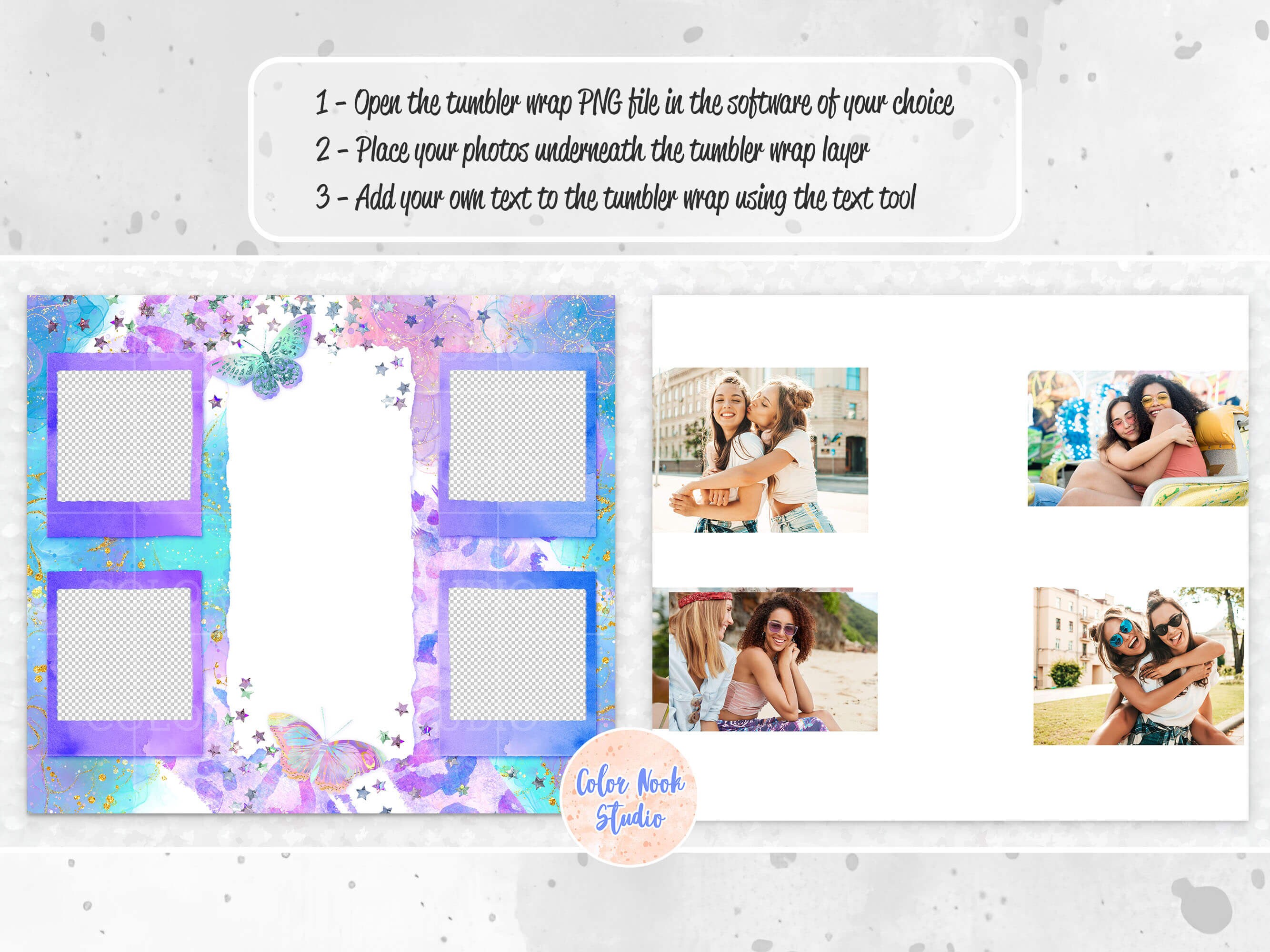 Personalized Tumbler Wrap PNG Add Your Name & 4 Photos Seamless ...