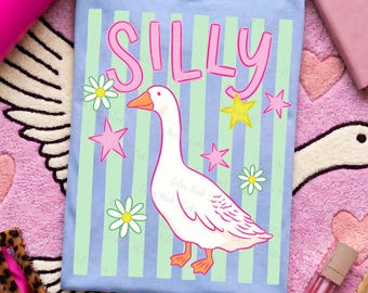Preppy Goose PNG, Funny Goose Design, Hand Drawn Girly Boutique Striped PNG File