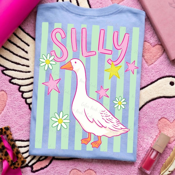 Preppy Goose PNG, Funny Goose Design, Hand Drawn Girly Boutique Striped PNG File
