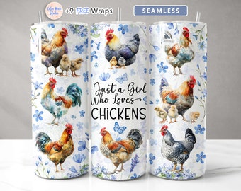 Rolig kyckling Tumbler Wrap Design Bara en tjej som älskar kycklingar PNG 20 oz smal tumbler sömlös sublimering omedelbar digital nedladdning