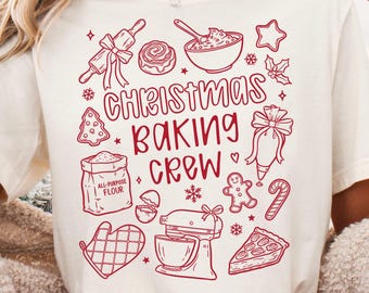 Christmas Baking Crew PNG, Coquette Hand Drawn Xmas Design, Retro Whimsical PNG File, Festive, Transparent Background, Digital Download