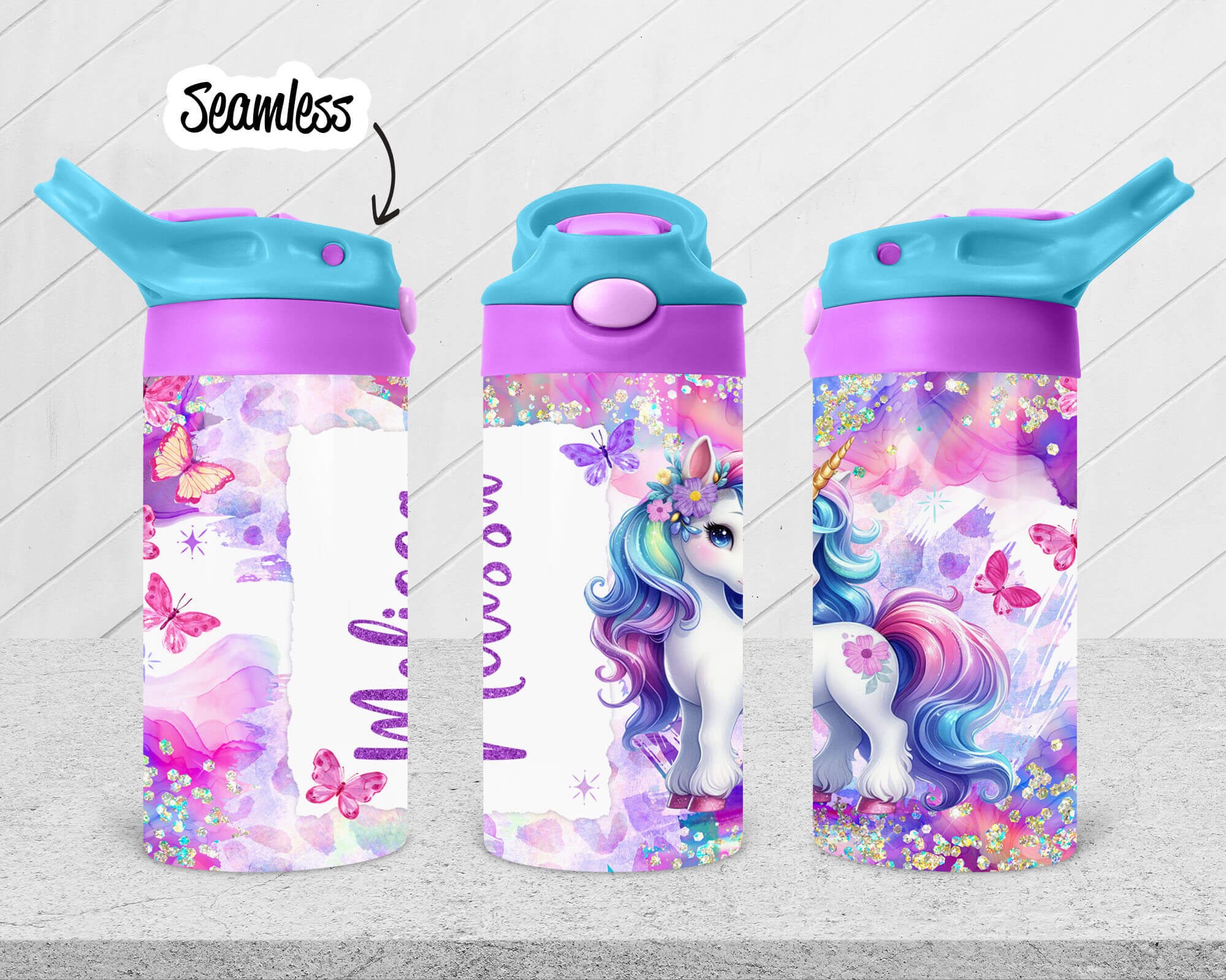 Unicorn Kids 12 Oz Flip Top Tumbler Wrap Butterfly Kids Water Bottle ...