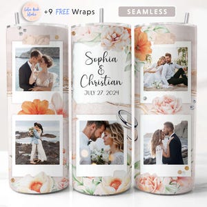 Envoltura para vaso con foto de boda PNG Agregue sus propias 5 imágenes y texto Diseño de vaso de 20 oz con sublimación perfecta Descarga digital instantánea