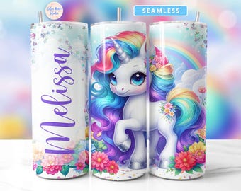 Unicorn Tumbler Wrap Personalized PNG Rainbow Cute Add Your Own Name/Text Sublimation 20 oz Skinny Tumbler Design Digital Download