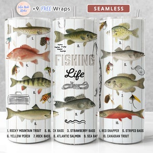 Fishing Life 20 oz Tumbler Wrap PNG Bass Trout Salmon Wood Seamless Sublimation Tumbler Design Instant Digital Download