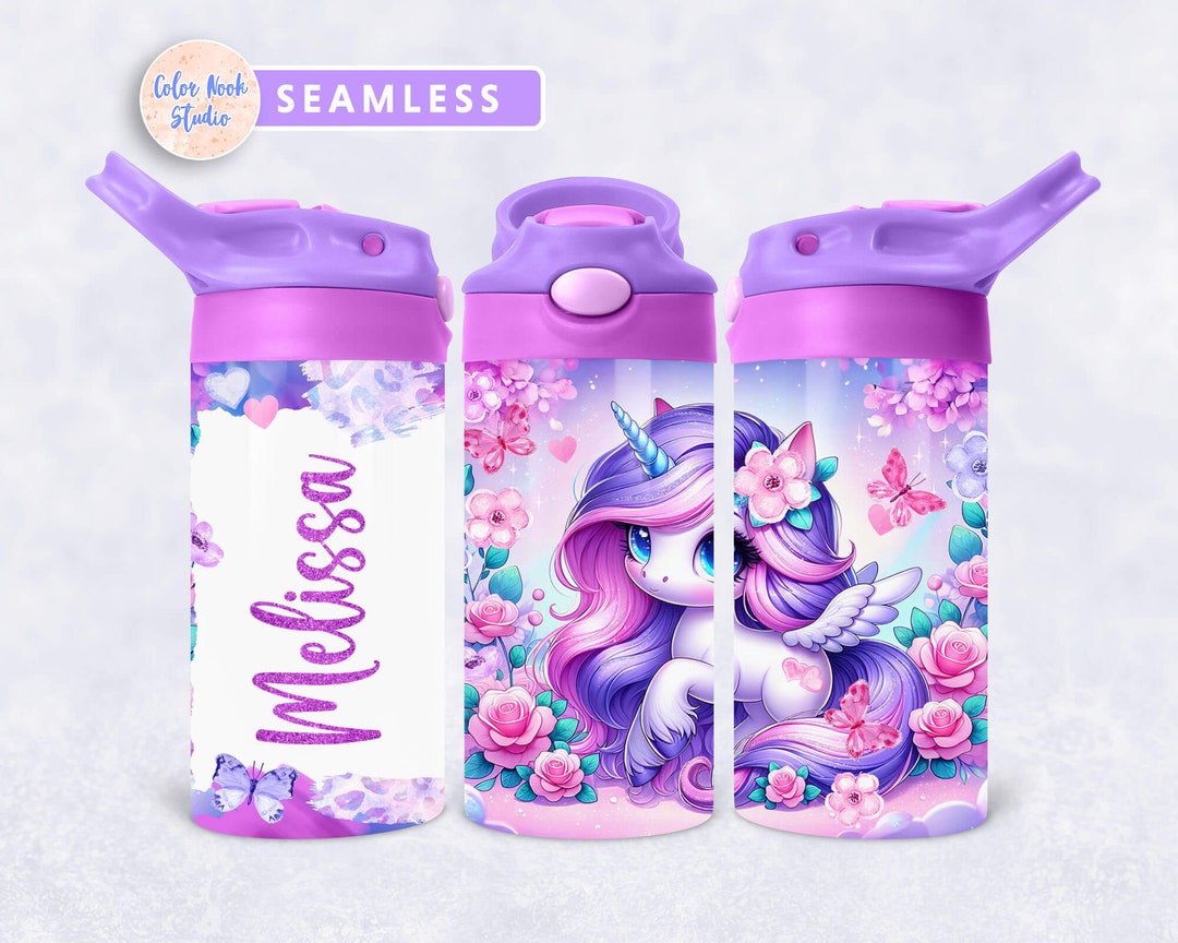 Unicorn Kids 12 Oz Flip Top Tumbler Wrap Glitter Kids Water Bottle ...