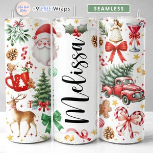 Design personalizzato per avvolgere un bicchiere di Natale Aggiungi il tuo nome/testo Sublimazione senza soluzione di continuità Tumbler sottile da 20 oz PNG Download digitale istantaneo