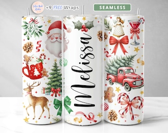 Personalized Christmas Tumbler Wrap Design Add Your Own Name/Text Seamless Sublimation 20 oz Skinny Tumbler PNG Instant Digital Download