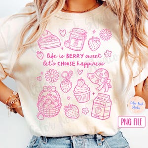 Fraise PNG, Life is Berry Sweet, choisissons le bonheur, Doodle dessiné main, fond Transparent, téléchargement numérique