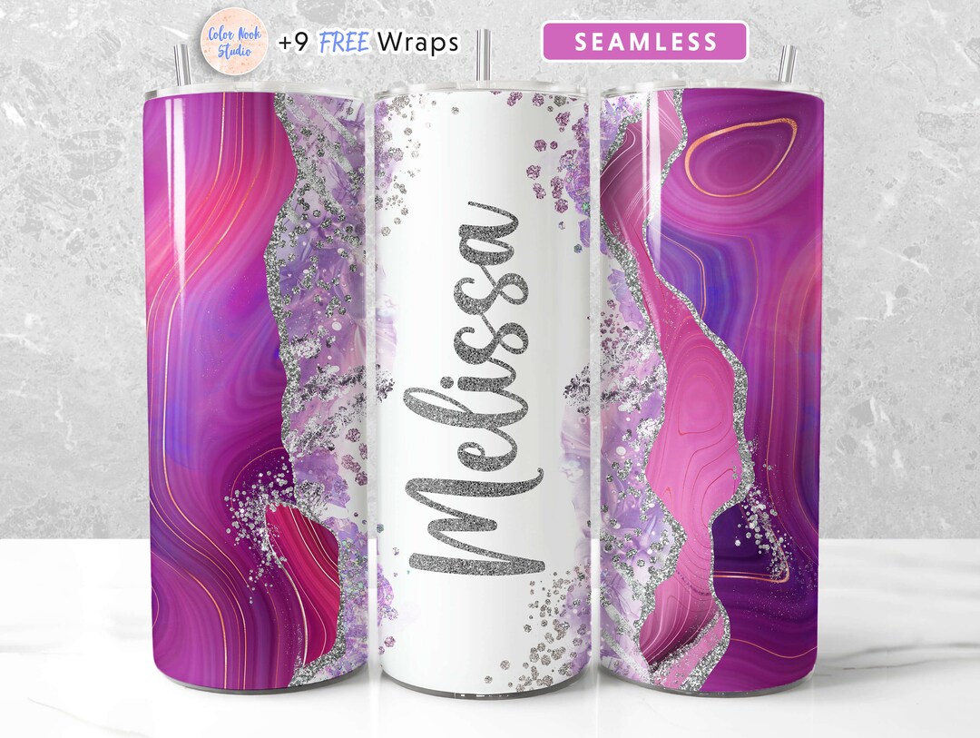 Personalized 20 Oz Tumbler Wrap PNG Add Your Own Name/text Purple Pink ...