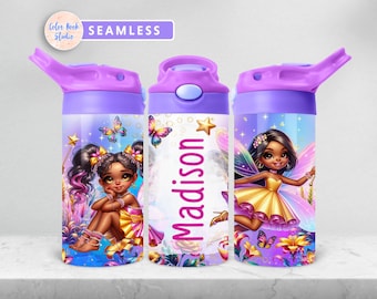 Fairy Kids 12 oz Flip Top Tumbler Wrap Cute PNG Personalized Design Water Bottle Sublimation Add Your Own Name Digital Download