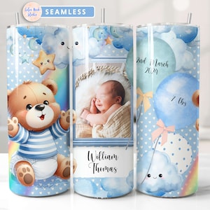 Baby Tumbler Wrap PNG Neonato Blu Senza Cuciture Sublimazione 20 oz Tumbler Design Download Digitale Istantaneo