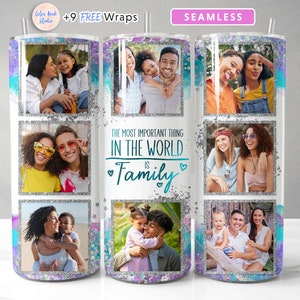 Foto di famiglia Tumbler Wrap Glitter PNG Aggiungi le tue 8 foto Immagine personalizzata 20 oz Skinny Tumbler Design Download digitale istantaneo