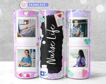Nurse Life Tumbler Wrap Zdjęcie PNG Dodaj własne 4 zdjęcia Bezszwowa sublimacja 20 oz Tumbler Design Natychmiastowe pobieranie cyfrowe