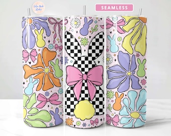 Retro Easter Bunny Tumbler Wrap PNG Coquette Seamless Sublimation 20 oz Skinny Tumbler Design Digital Download