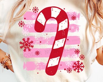 PNG de bastón de caramelo navideño estilo retro preppy, lindo diseño de sublimación navideña, archivo PNG de temporada navideña festiva a rayas