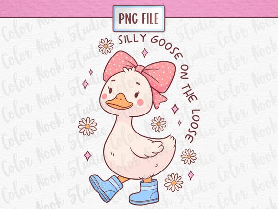 Coquette Goose PNG, Funny Goose PNG, Hand Drawn Design, Daisy, Cute, Transparent Background, Digital Download