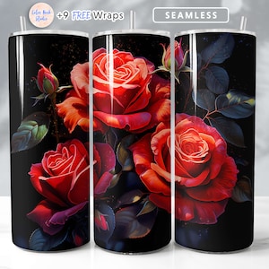 Red Roses Tumbler Wrap 20 oz PNG Floral Seamless Sublimation Design Instant Digital Download