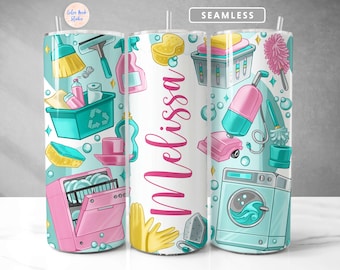 Cleaner Tumbler Wrap Personalized PNG Cleaning House Chores Add Your Own Name/Text Sublimation 20 oz Skinny Tumbler Design Digital Download