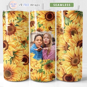 Tumbler fotografico con girasole PNG Aggiungi la tua immagine Tumbler sottile personalizzato da 20 once Design Download digitale istantaneo