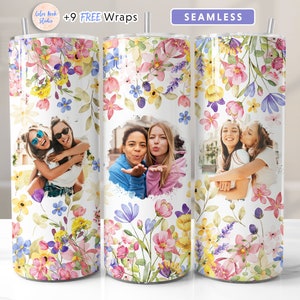 Picture Tumbler Wrap PNG Add Your Own Photos Wildflowers Seamless Sublimation 20 oz Tumbler Design Instant Digital Download