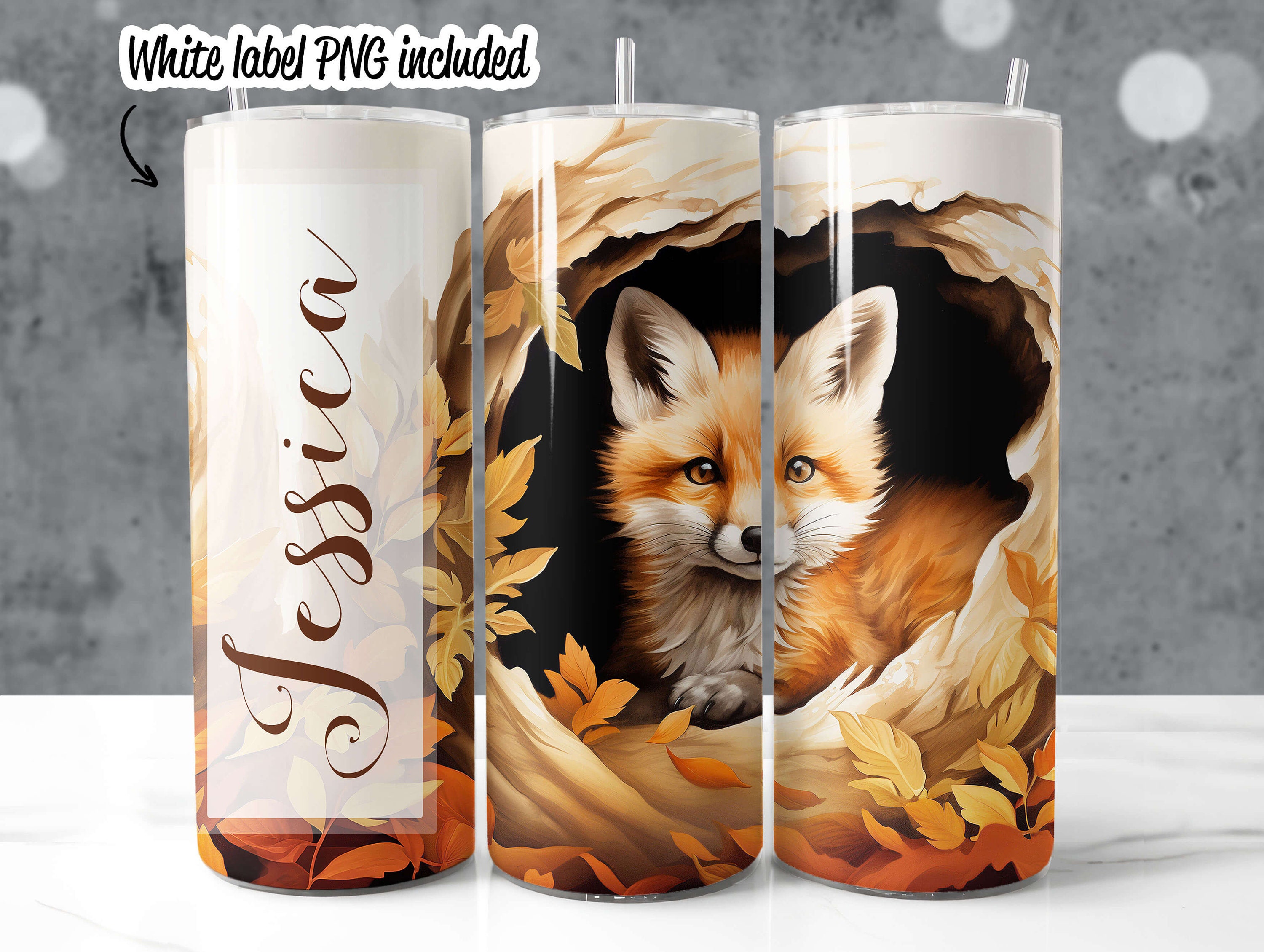 Fox 20 Oz Tumbler Wrap Add Your Name Personalised Seamless - Etsy