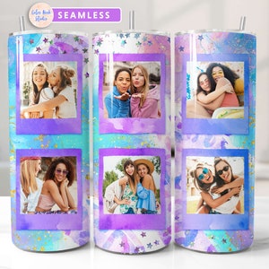Photo 20 oz Tumbler Wrap PNG Add Your Own 6 Pictures Seamless Sublimation Watercolor Tumbler Design Instant Digital Download