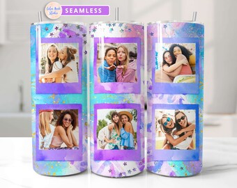Photo 20 oz Tumbler Wrap PNG Add Your Own 6 Pictures Seamless Sublimation Watercolor Tumbler Design Instant Digital Download