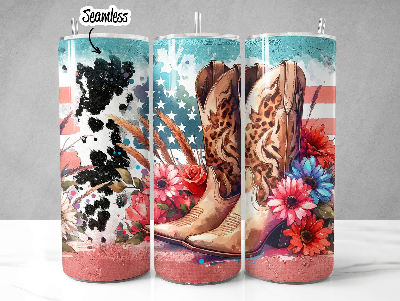 Cowgirl Boots Tumbler Wrap PNG USA America Western Country Girl 20 Oz ...