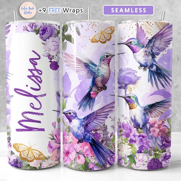 Hummingbird Tumbler Wrap PNG Add Your Name Seamless Sublimation 20 oz Tumbler Design Instant Digital Download