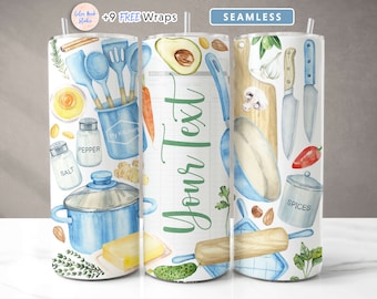 Cooking Tumbler Wrap Design Add Your Own Name/Text Chef Cook Seamless Sublimation 20 oz Skinny Tumbler PNG Instant Digital Download