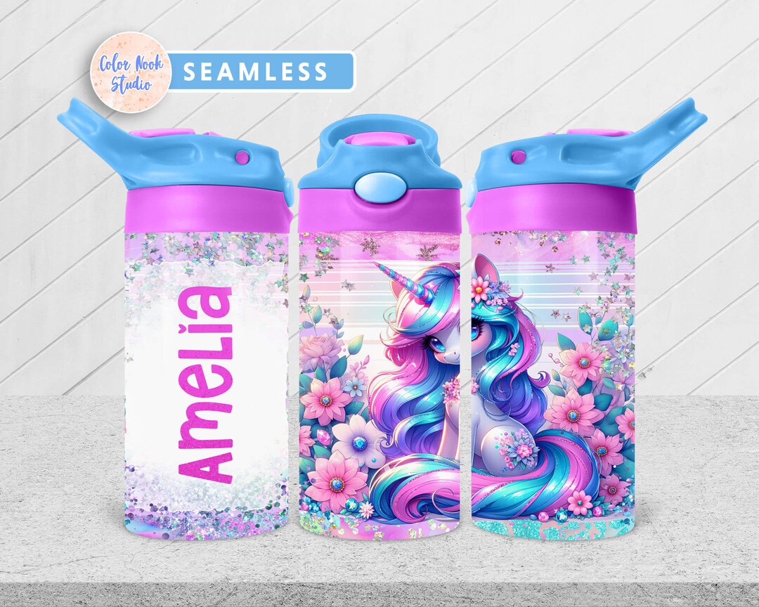 Unicorn Kids 12 Oz Flip Top Tumbler Wrap Glitter Kids Water Bottle ...