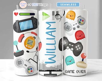 Video Game Tumbler Wrap Design Add Your Own Name/Text Seamless Sublimation 20 oz Skinny Tumbler PNG Instant Digital Download