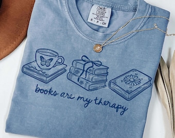 Books Are My Therapy PNG, Hand Drawn Book Lover Doodles, Floral Bookish Design, Coquette Bow Bookworm (Digital Download)