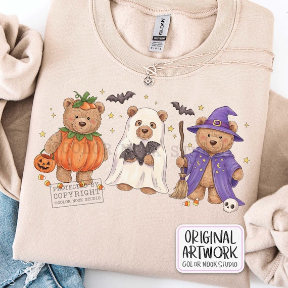 Halloween Teddy Bear PNG, Cute Trick or Treat Characters Sublimation Design, Retro Fall Spooky Season PNG File