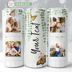 Photo Tumbler Wrap 20 oz PNG Add Your Own 4 Pictures and Text Butterfly Seamless Sublimation Design Instant Digital Download