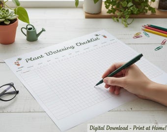 Monthly Plant Watering Checklist Template, Plant Care Tracker, House Plant Care Schedule, Garden Plant Tracker, Watering Log