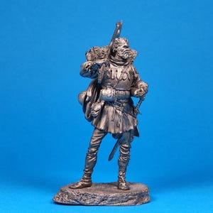 Tin miniature 75 mm, figurine of Medieval veteran mercenary, 14th century. Metal Figure Medieval veteran mercenary. Scale 1:24, tin 75mm