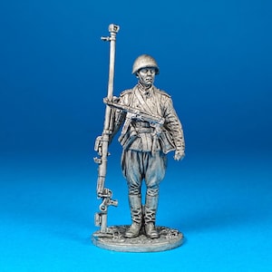 Tin miniature, figurine of Anti-tank Gunner, junior Sergeant of the Red Army Infantry, 1943-1945. Metal figurine in scale 1:32, tin 54mm.