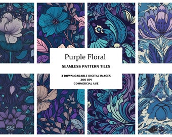 Purple Floral Digital Paper - Seamless Patterns - Downloadable