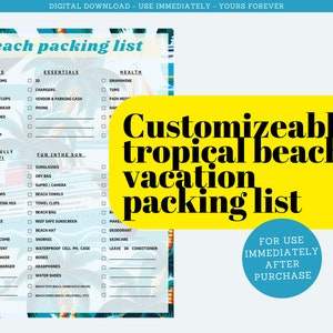 Beach Vacation Packing List, Beach Packing List, Customize, Printable, Summer Packing List, Summer Vacation Checklist, Beach Trip Checklist